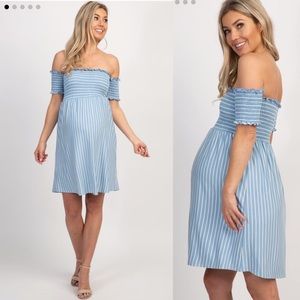 Pinkblush Striped Off Shoulder Maternity Dress